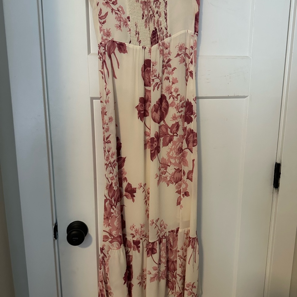 Reformation Cream and Burgundy Floral Dress